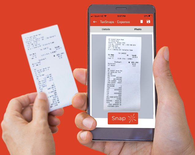 TaxSnaps mobile phone app snapping receipt